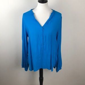 Zara Woman Blue Sheer Swing Career Blouse Sz L